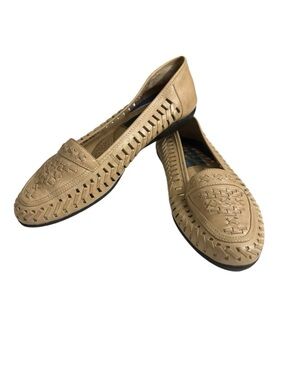 Marche Mellow Comfort Women's Beige Braided Leather Slip-On Loafers. Size 7M.
